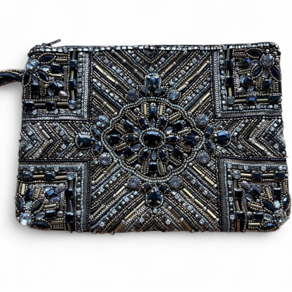 Chico's Black and Gold Beaded Clutch